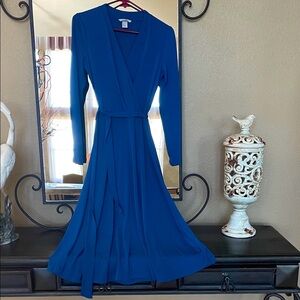 H&M Elegant Royal Blue Long Sleeve Wrap Dress